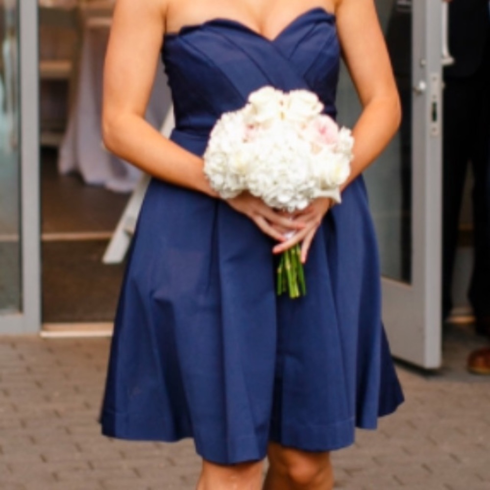 Strapless Navy Scalloped Sweetheart Dress